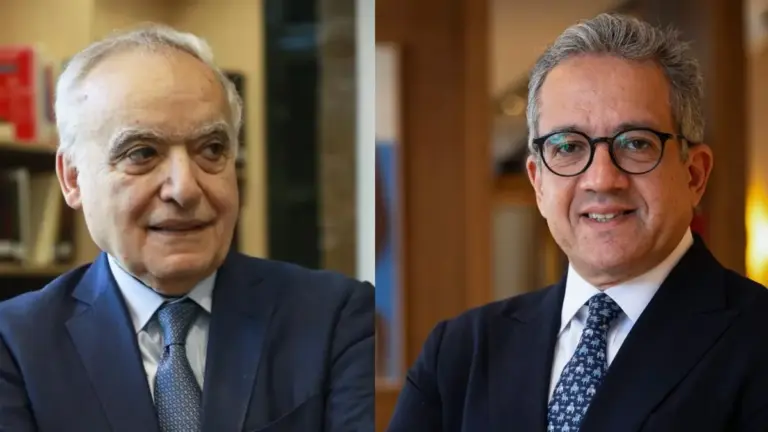 Portraits of Dr. Ghassan Salamé, Minister of Culture of Lebanon, and Dr. Khaled El-Enany, Director-General of UNESCO.